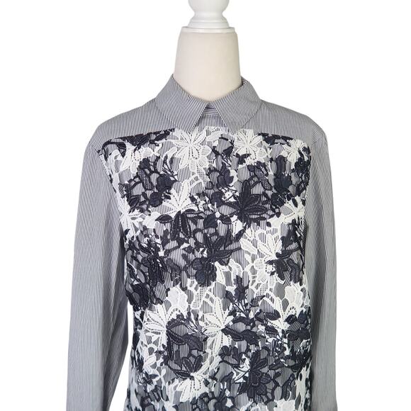 Thakoon Addition Blue and White Striped Floral Lace Overlay Shirt Dress 0 - Picture 3 of 7